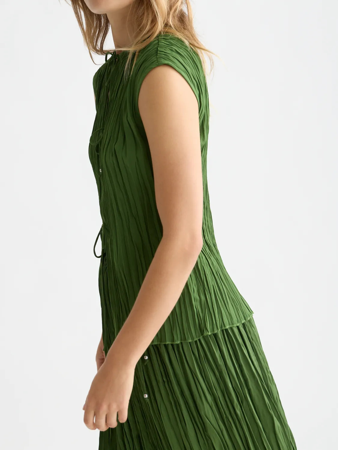 Micro Pleat Top With Ties