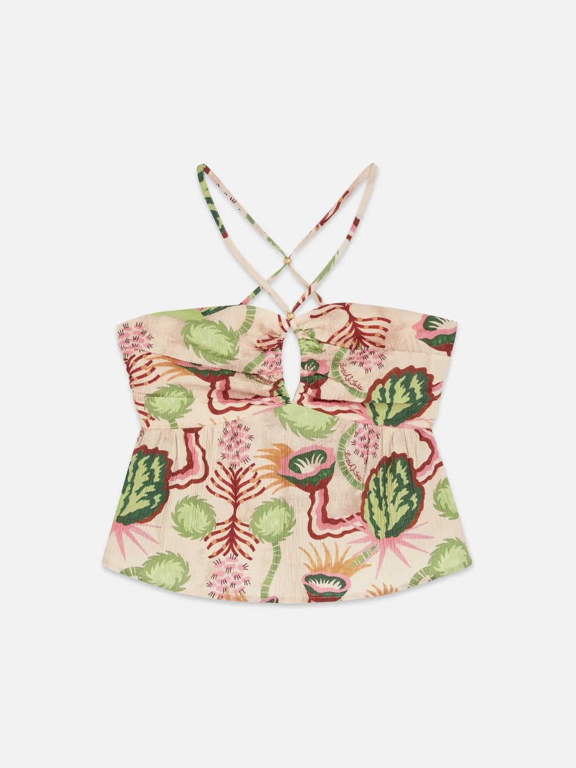Cotton Seersucker Keyhole Halter Tank Top