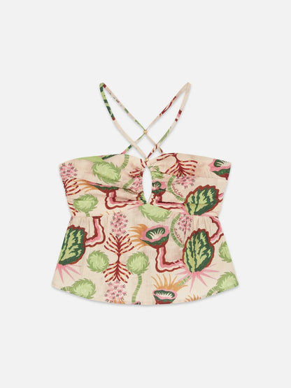 Cotton Seersucker Keyhole Halter Tank Top
