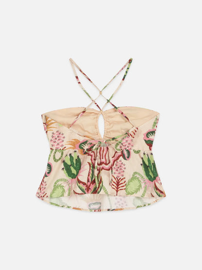 Cotton Seersucker Keyhole Halter Tank Top