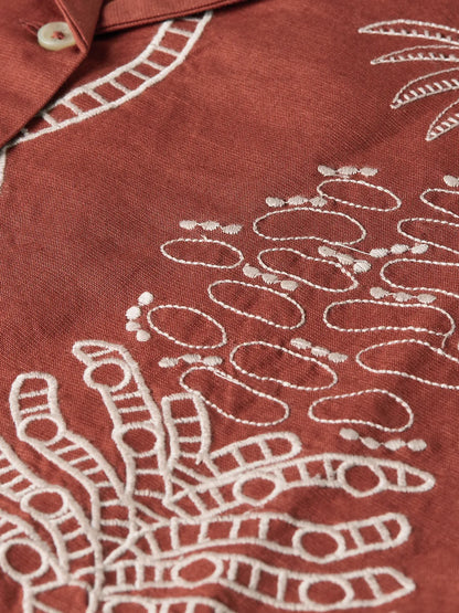 Embroidered Short Sleeved Fitted Shirt