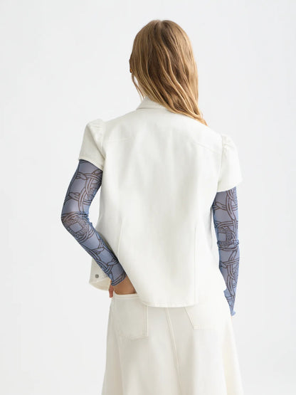 Cap Sleeve Fitted Denim Shirt