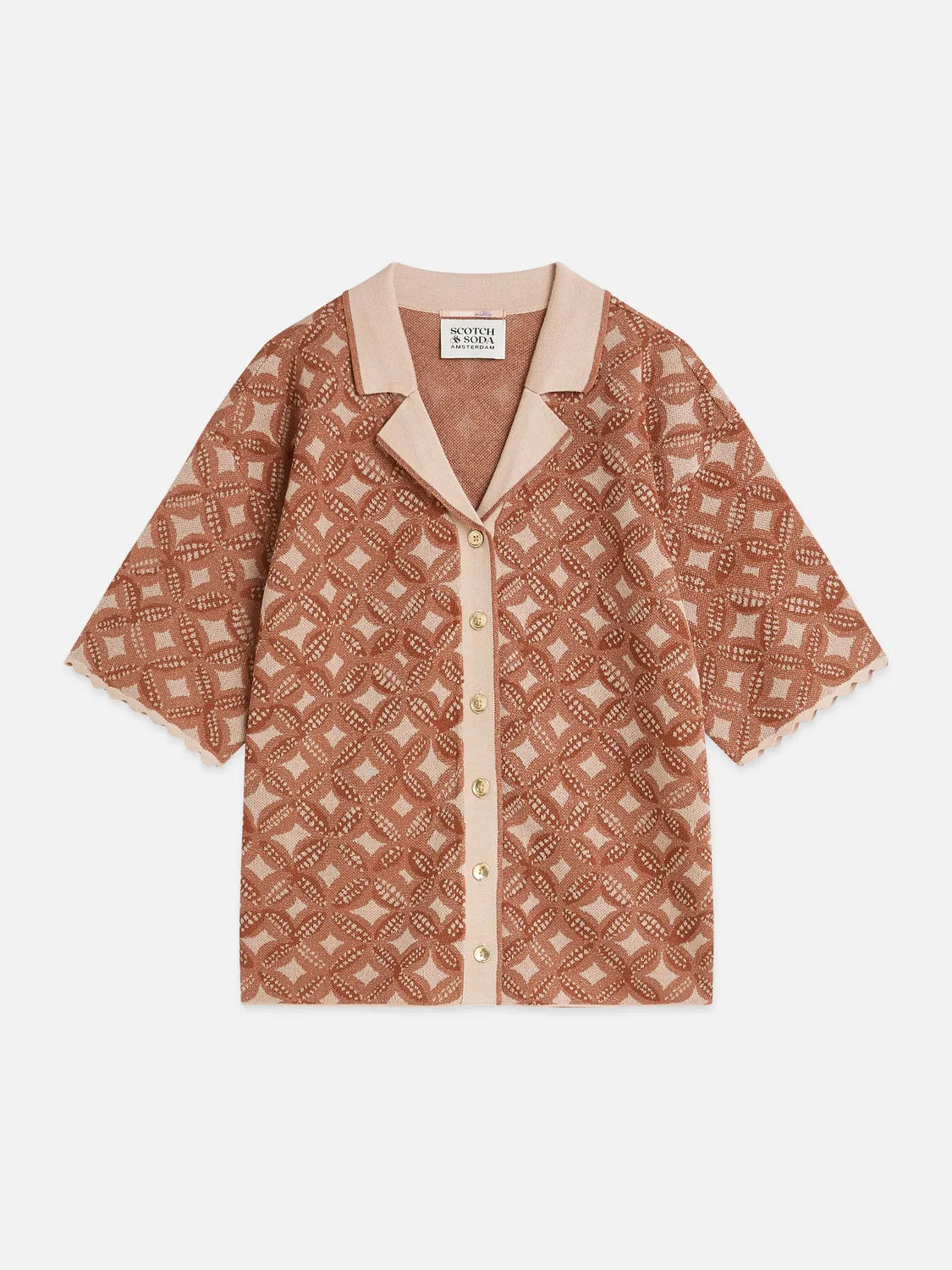 Jacquard Knitted Short-Sleeve Shirt