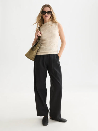 Embossed Pleat Mock Neck Tank