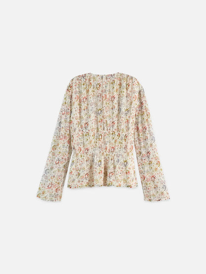 Printed Tied Front Woven Top