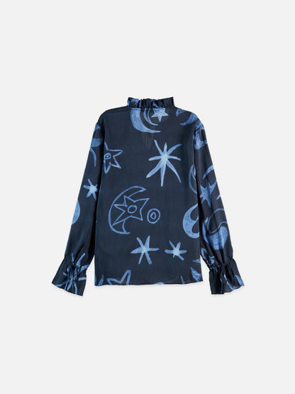 Printed Drawstring Cuffs Shirt