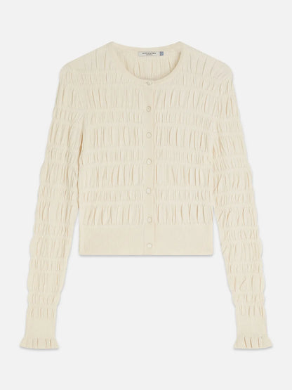 Smock Stitch Crew Neck Cardigan