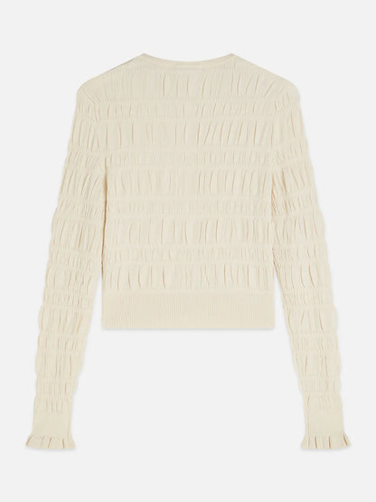 Smock Stitch Crew Neck Cardigan