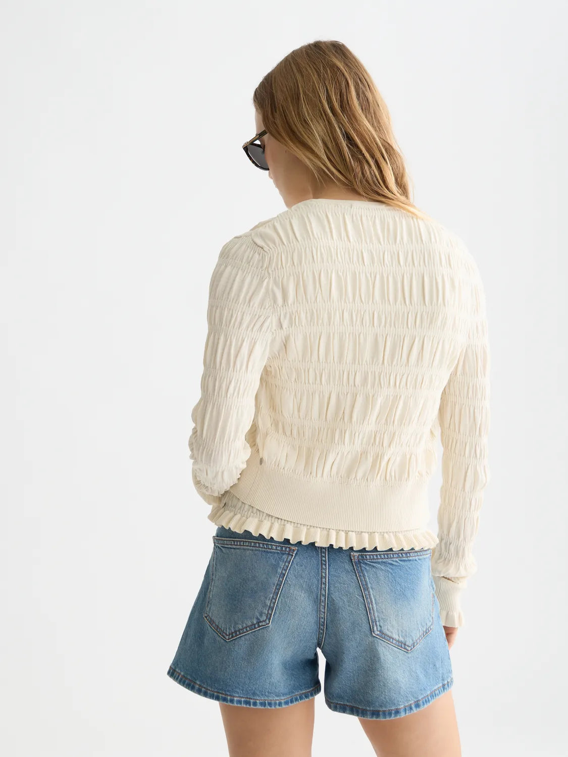 Smock Stitch Crew Neck Cardigan