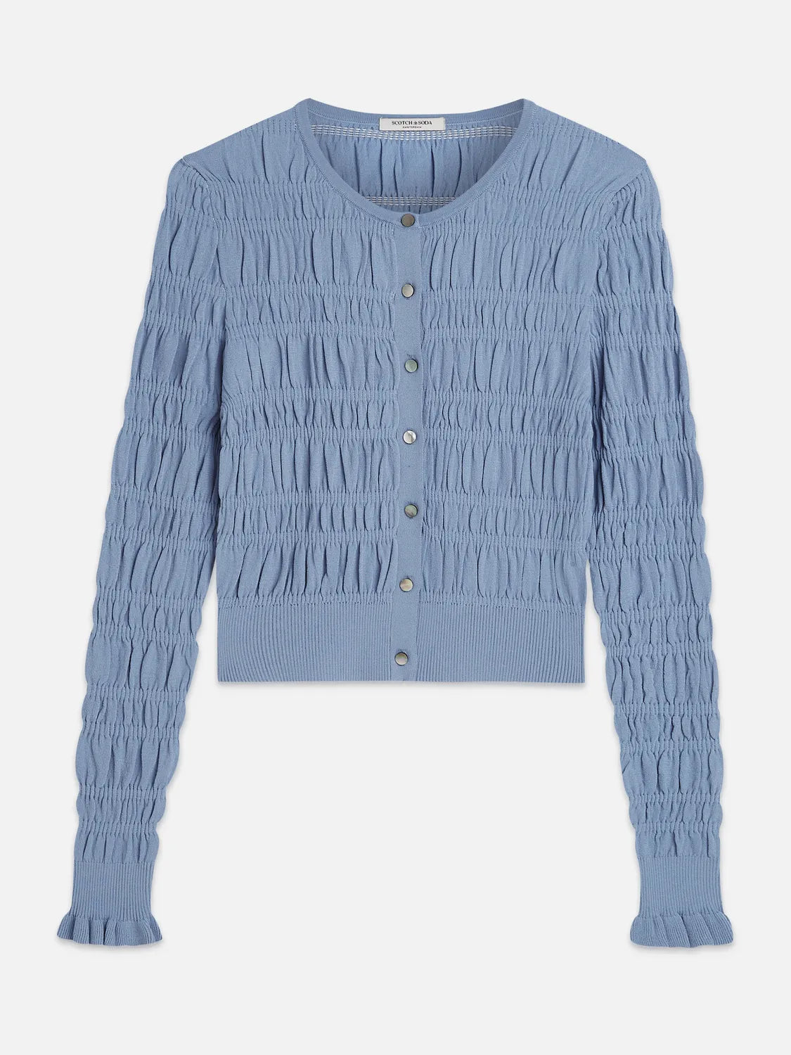 Smock Stitch Crew Neck Cardigan