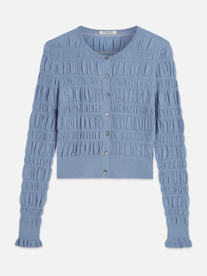 Smock Stitch Crew Neck Cardigan