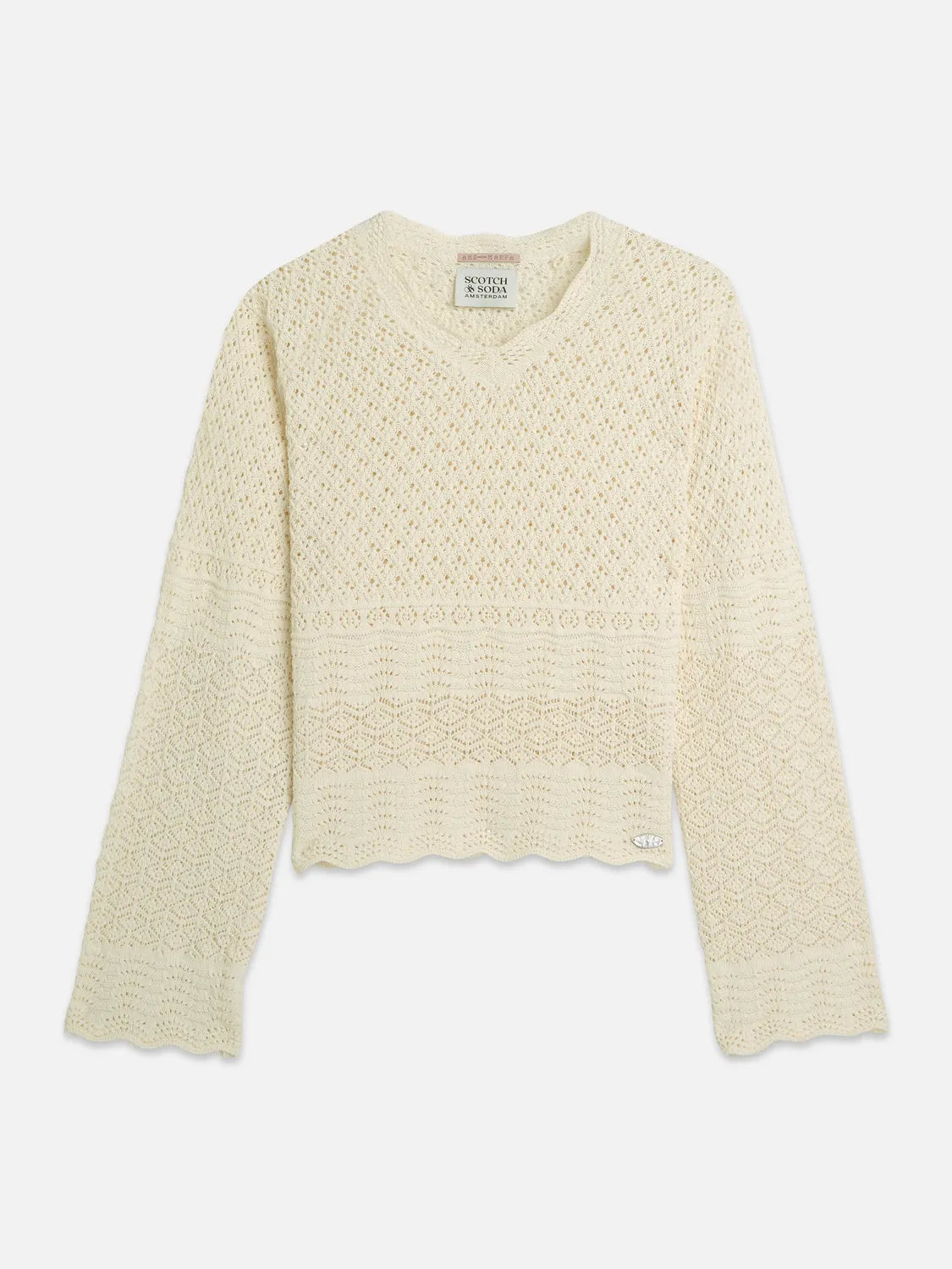 Pointelle Stitch V Neck Pullover