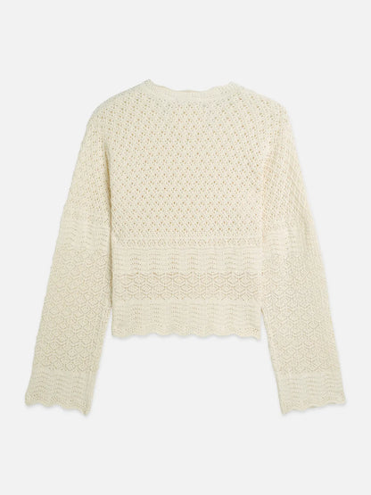 Pointelle Stitch V Neck Pullover