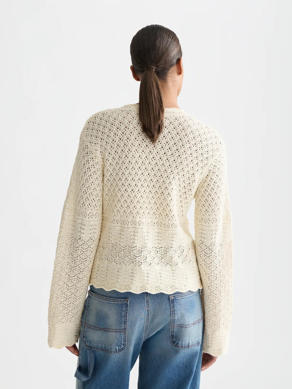 Pointelle Stitch V Neck Pullover