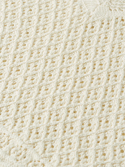 Pointelle Stitch V Neck Pullover