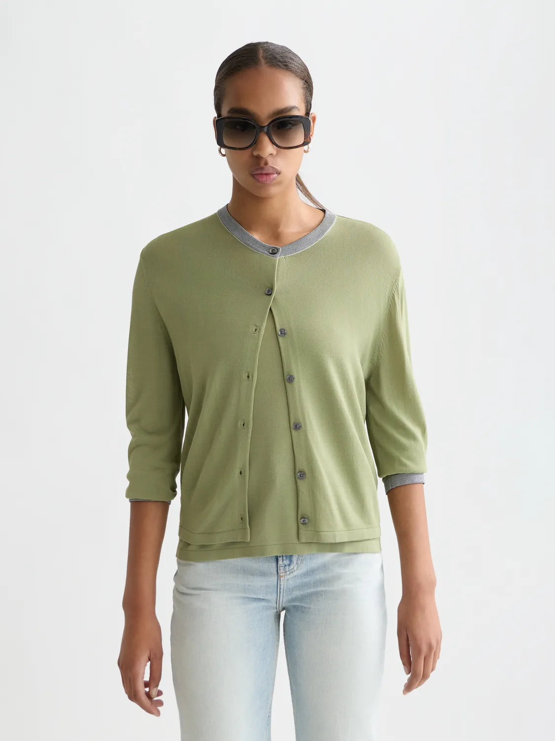 Stripe Trim Relaxed Cardigan