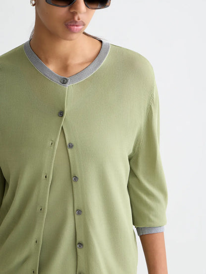 Stripe Trim Relaxed Cardigan