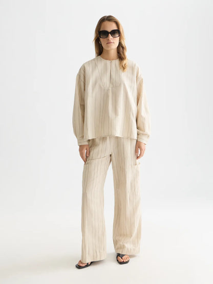 Cotton Linen Bib Shirt