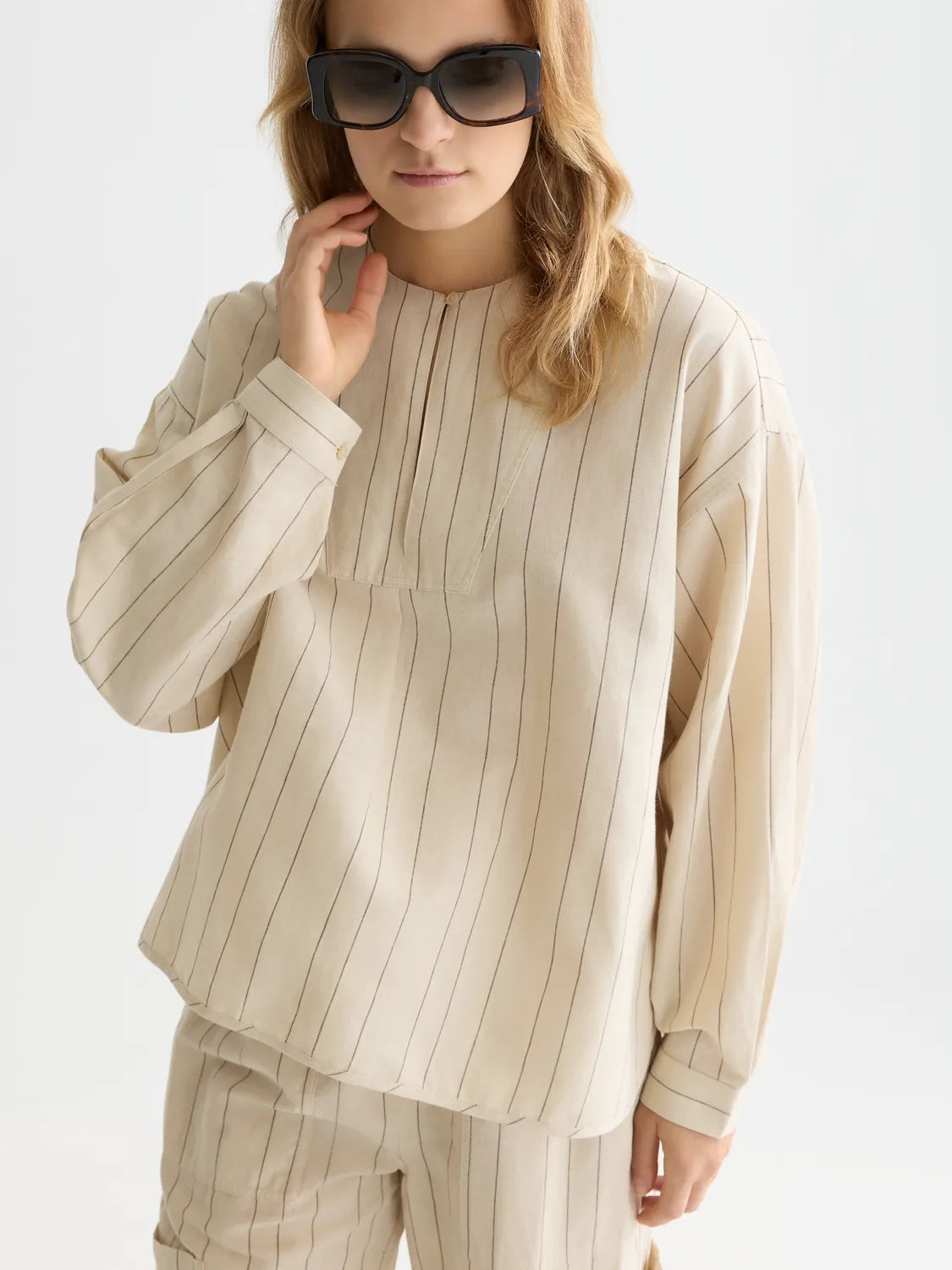 Cotton Linen Bib Shirt