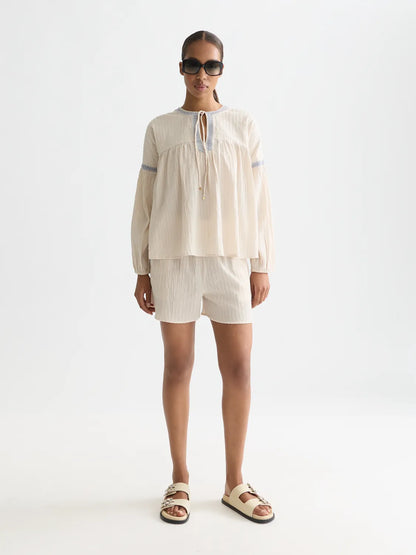 Cotton Crepe Blouse With Embroidered Details