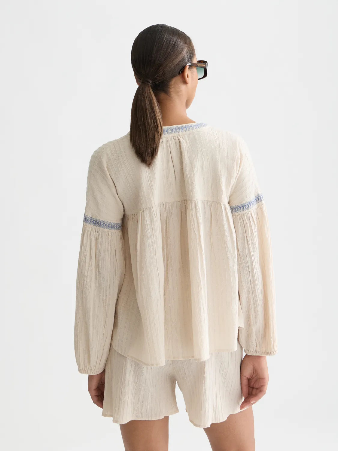 Cotton Crepe Blouse With Embroidered Details