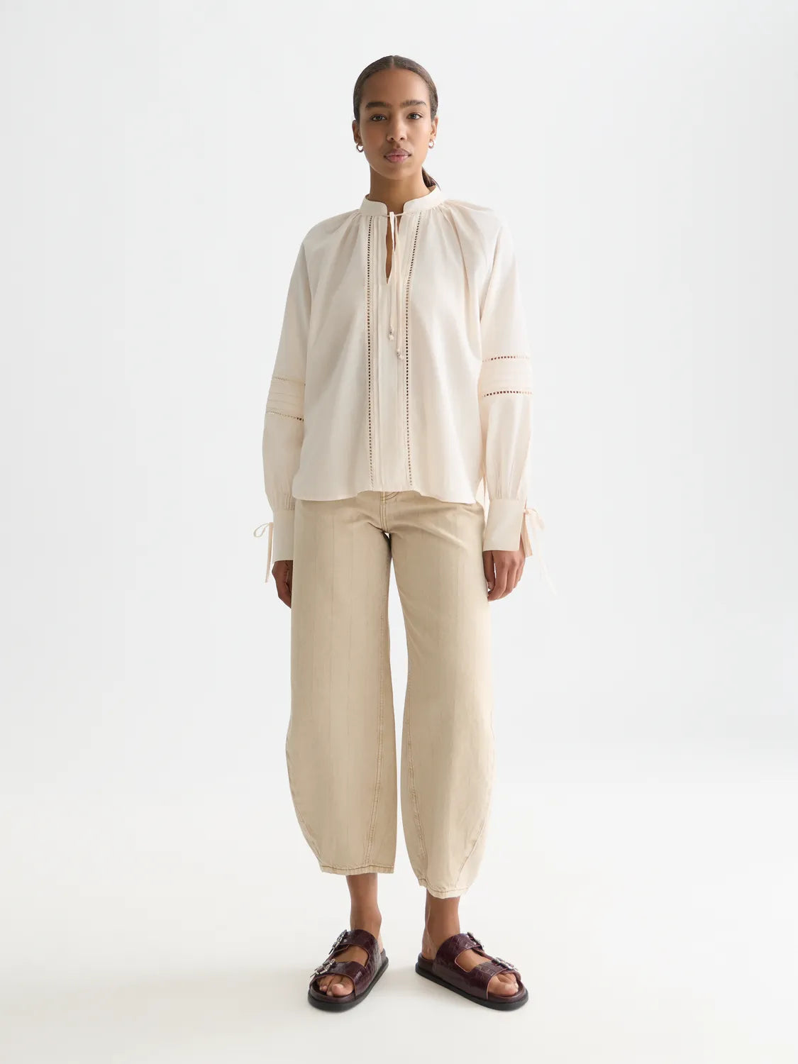Cotton Voile Blouse With Pleats