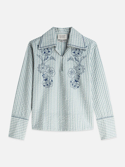 Embroidered Structured Long-Sleeved Tunic