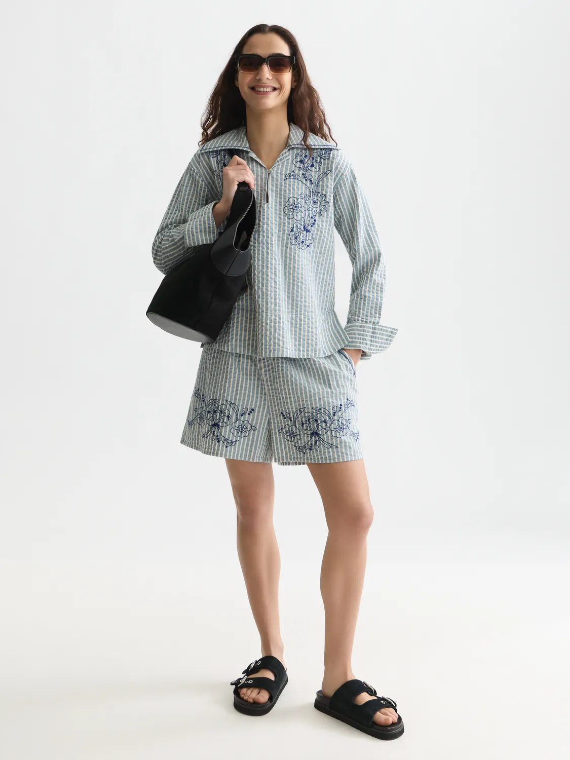 Embroidered Structured Long-Sleeved Tunic
