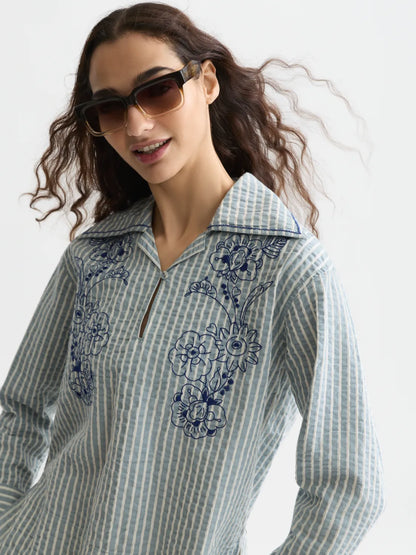 Embroidered Structured Long-Sleeved Tunic