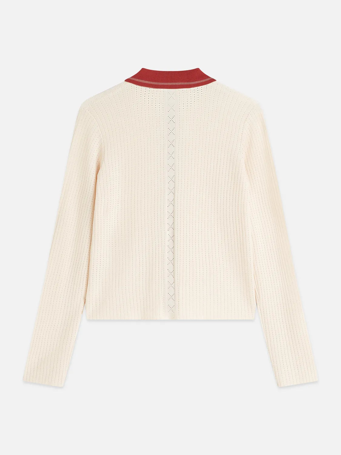 Pointelle Knitted Polo-Neck Cardigan
