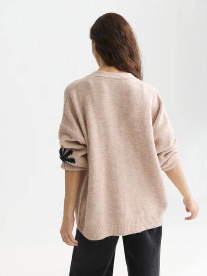 Intarsia Oversized-Fit Cardigan