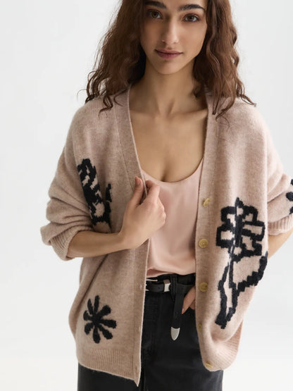 Intarsia Oversized-Fit Cardigan