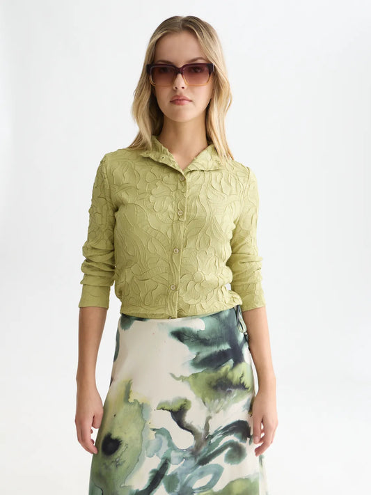 Embossed Pleat Mock Neck Cardigan