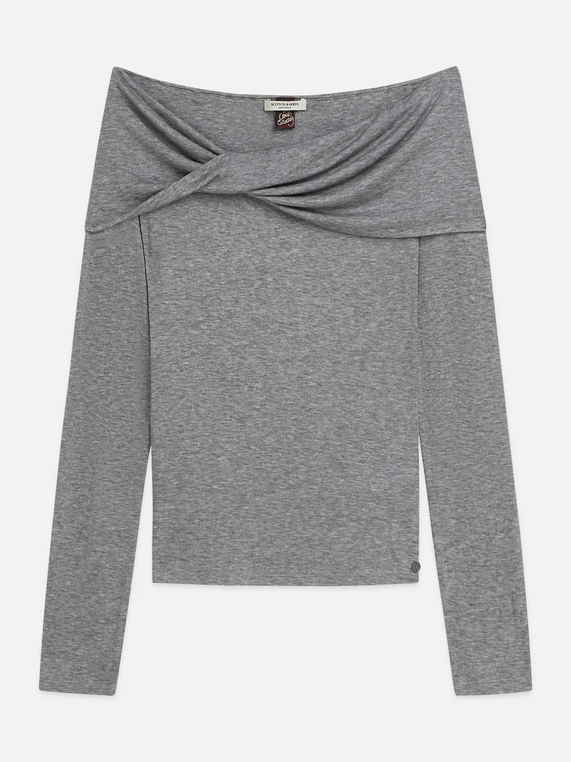 Twisted Neckline Wool-Blend Long Sleeve T-Shirt