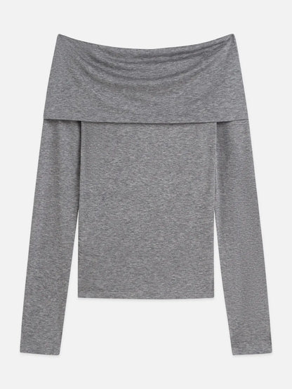 Twisted Neckline Wool-Blend Long Sleeve T-Shirt