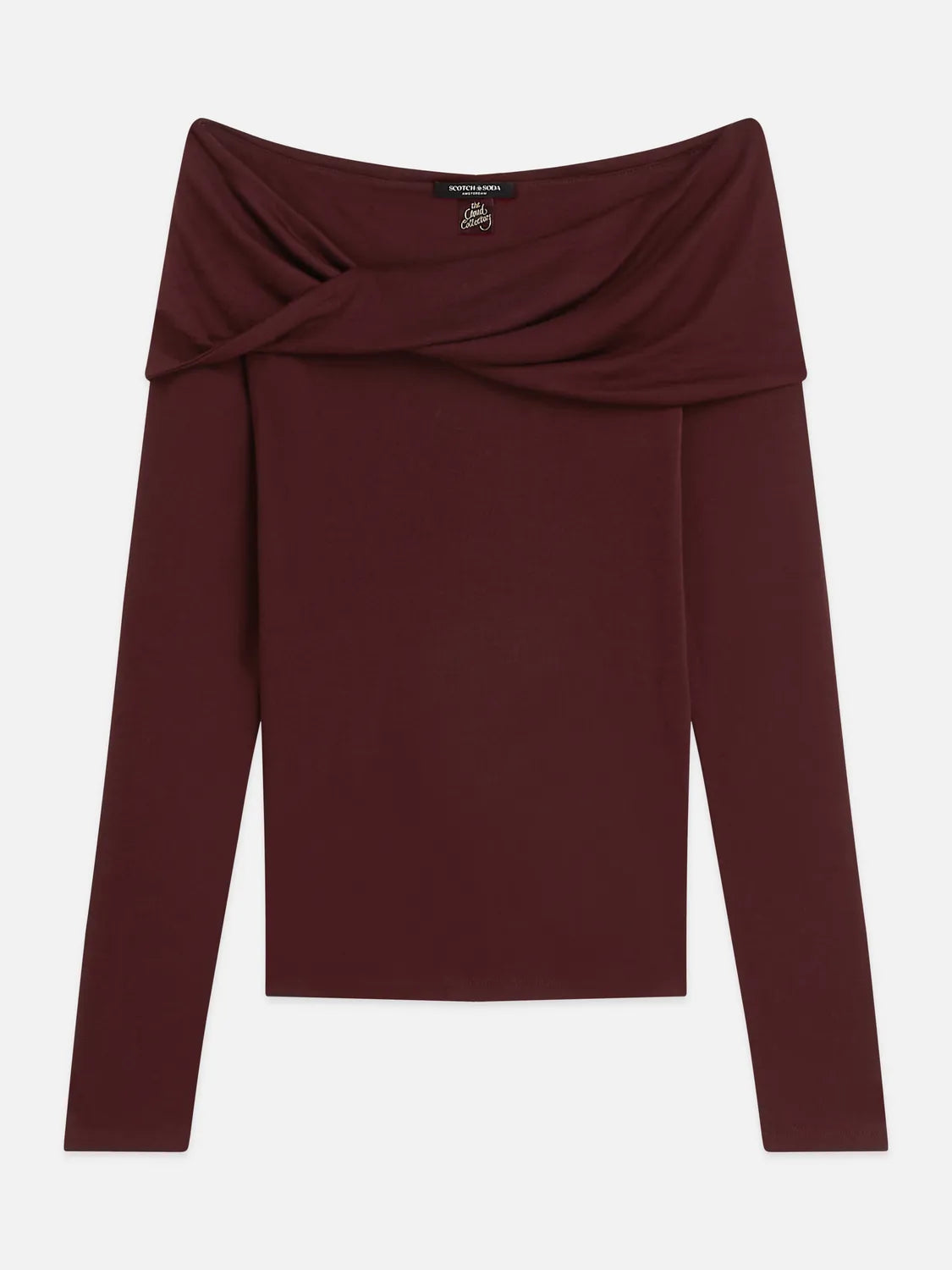 Twisted Neckline Wool-Blend Long Sleeve T-Shirt