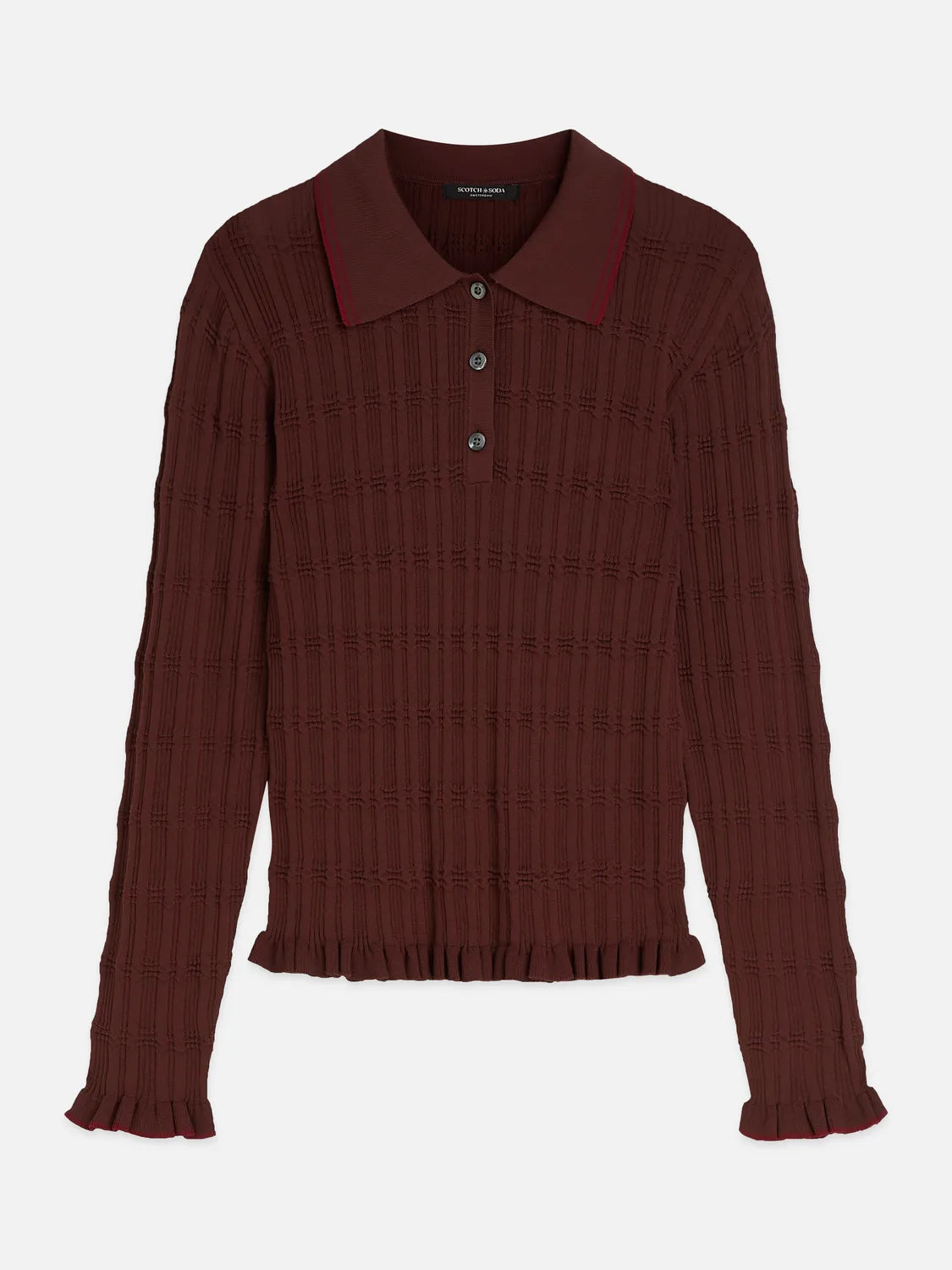 Ripple Stitch Polo-Neck Pullover