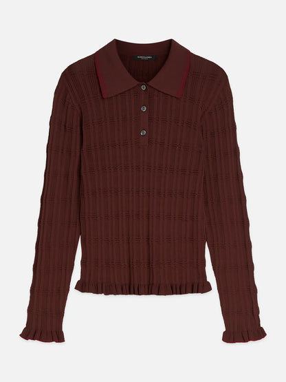 Ripple Stitch Polo-Neck Pullover
