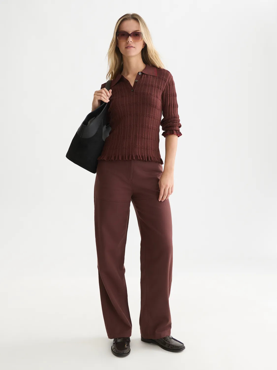 Ripple Stitch Polo-Neck Pullover