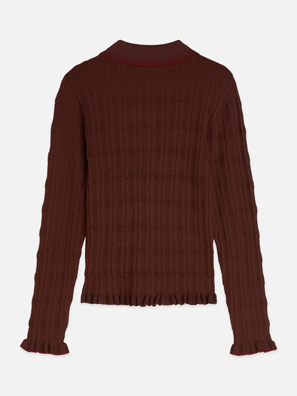 Ripple Stitch Polo-Neck Pullover