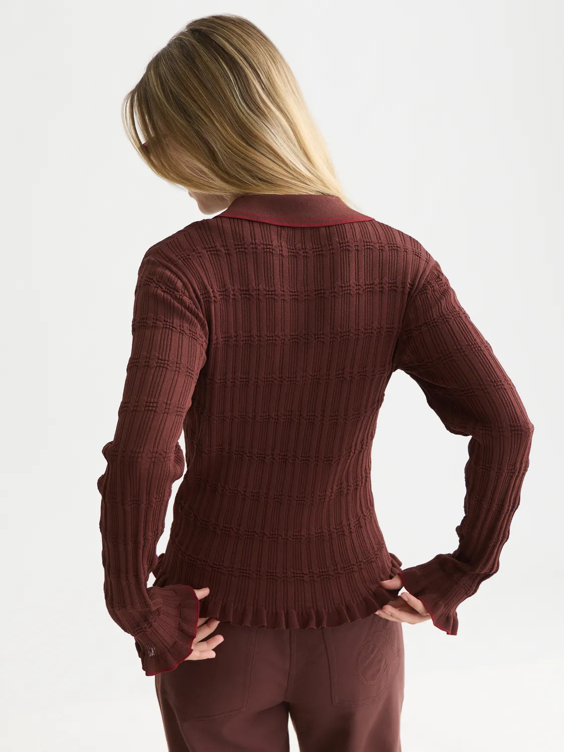 Ripple Stitch Polo-Neck Pullover