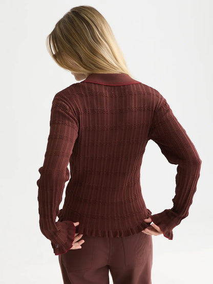 Ripple Stitch Polo-Neck Pullover