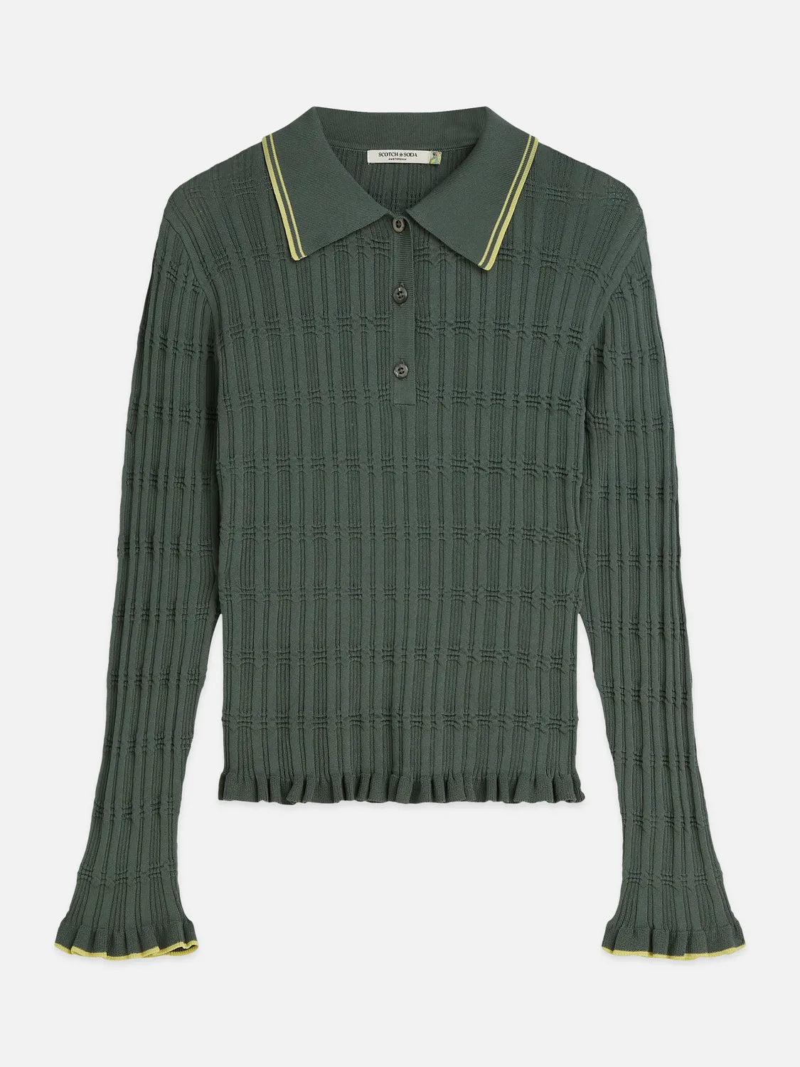 Ripple Stitch Polo-Neck Pullover