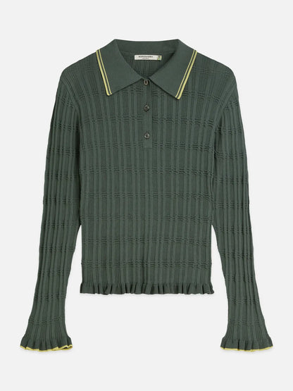 Ripple Stitch Polo-Neck Pullover