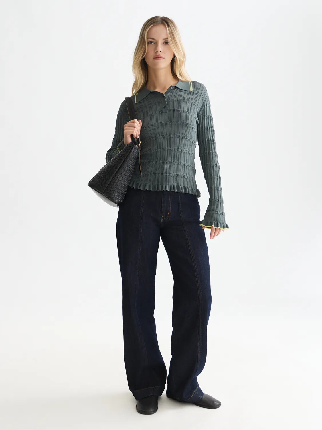 Ripple Stitch Polo-Neck Pullover