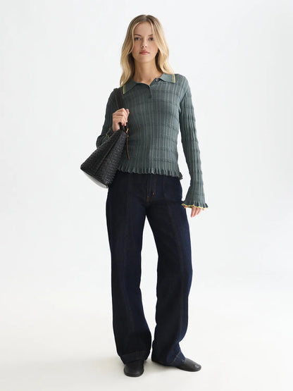 Ripple Stitch Polo-Neck Pullover
