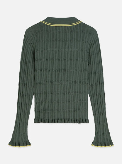 Ripple Stitch Polo-Neck Pullover