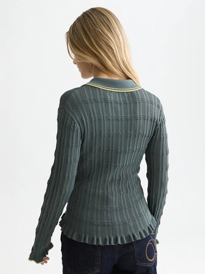 Ripple Stitch Polo-Neck Pullover
