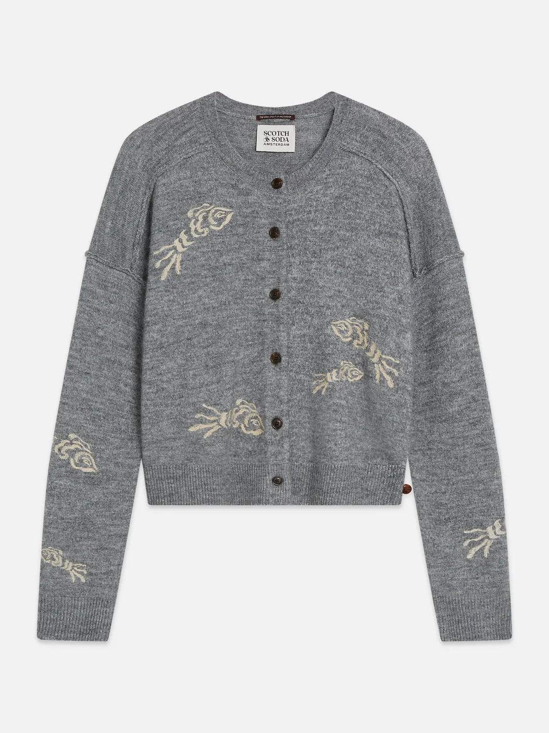 Embroidered Crew-Neck Cardigan