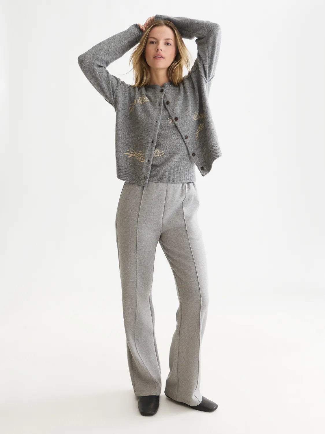 Embroidered Crew-Neck Cardigan